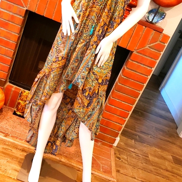 Karma Highway*2 Prints Avail* Silky Hi-Lo Ruffle Hem Sangria Dress OS NEW - Picture 4 of 6